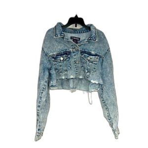 Love Revival Denim Cropped Distressed White Washed Jean Jacket Size Medium